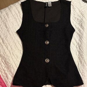 Divided Black Button Down Top